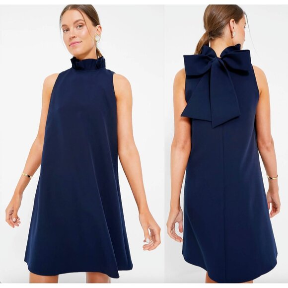 Tuckernuck Dresses & Skirts - Tuckernuck Navy Blue Blythe Dress M Sleeveless Ruffle Collar Bow Cocktail Party